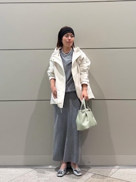 「le.coeur blanc（ルクールブラン）のベルトデザイントートバッグ（トートバッグ、グリーン系）」を使った、komatsuさん（レディース・152cm）の春コーディネート