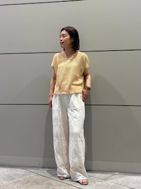 「le.coeur blanc（ルクールブラン）のパッチワーク風レースイージーパンツ（その他パンツ、ホワイト系）」を使った、komatsuさん（レディース・152cm）の夏コーディネート