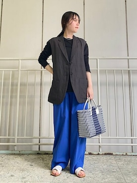 「アイテム（トートバッグ、ブルー系）」を使った、小林さん（レディース・153cm）の春コーディネート