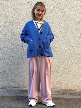 「アイテム（カーディガン/ボレロ、ブルー系）」を使った、中込さん（レディース・145cm）の冬コーディネート