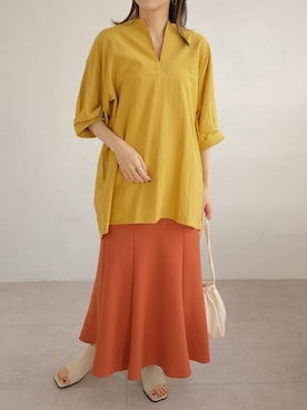 「アイテム（スカート、オレンジ系）」を使った、ANDJさん（レディース・165cm）の春コーディネート