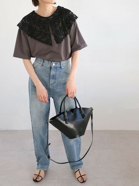 「ハイウエストデニム」｜ANDJさん（レディース・165cm）の春コーディネート