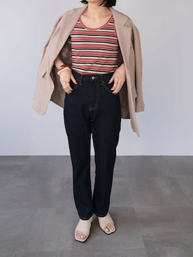 「アイテム（タンクトップ、レッド系）」を使った、ANDJさん（レディース・165cm）の春コーディネート