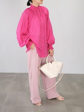 「アイテム（シャツ/ブラウス、ピンク系）」を使った、ANDJさん（レディース・165cm）の春コーディネート