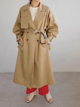 「レッド」｜「アイテム（スラックス）」を使った、ANDJさん（レディース・165cm）の秋コーディネート