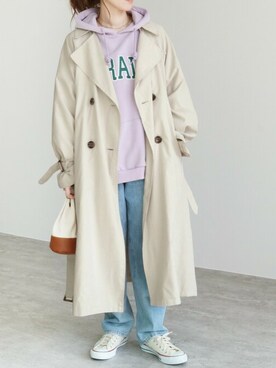 「reca（レカ）のアイテム（トレンチコート）」を使った、recastaffさん（レディース・156cm）の冬コーディネート