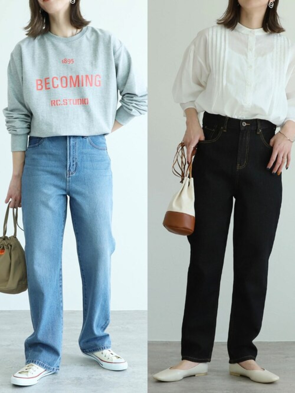 グレー系のTシャツ/カットソー、ホワイト系のシャツ/ブラウスを着用したレディースの冬コーディネートの1枚目の写真