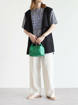 「reca（レカ）のウエストリボン リネンワイドパンツ（その他パンツ）」を使った、recastaffさん（レディース・165cm）の春コーディネート