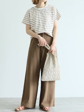 「reca（レカ）のウエストリボン リネンワイドパンツ（その他パンツ）」を使った、recastaffさん（レディース・165cm）の春コーディネート