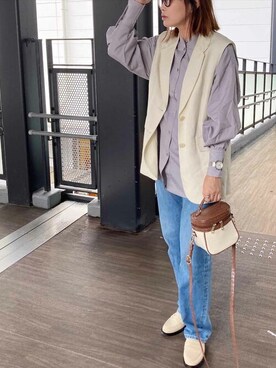 「reca（レカ）のボリューム袖タックブラウス（シャツ/ブラウス）」を使った、recastaffさん（レディース・164cm）の秋コーディネート