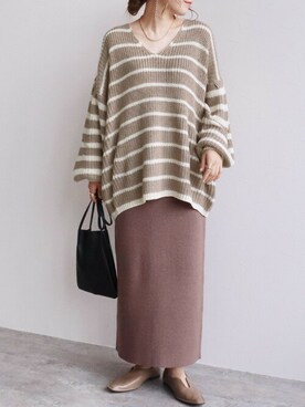 「Vネック」｜recastaffさん（レディース・158cm）の秋コーディネート