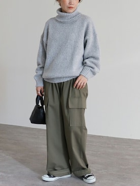 「reca（レカ）のアイテム（カーゴパンツ）」を使った、recastaffさん（レディース・158cm）の冬コーディネート