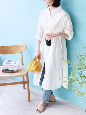 「reca（レカ）のアイテム（シャツワンピース）」を使った、recastaffさん（レディース・165cm）の夏コーディネート