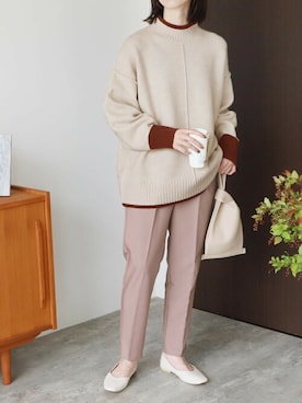 「reca（レカ）のバイカラーハイネックニットプルオーバー（ニット/セーター）」を使った、recastaffさん（レディース・165cm）の夏コーディネート