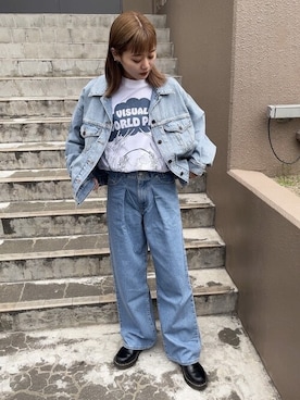 「バギーパンツ」｜「アイテム（デニムジャケット）」を使った、リーバイス STAFF WOMENさん（レディース・159cm）の春コーディネート