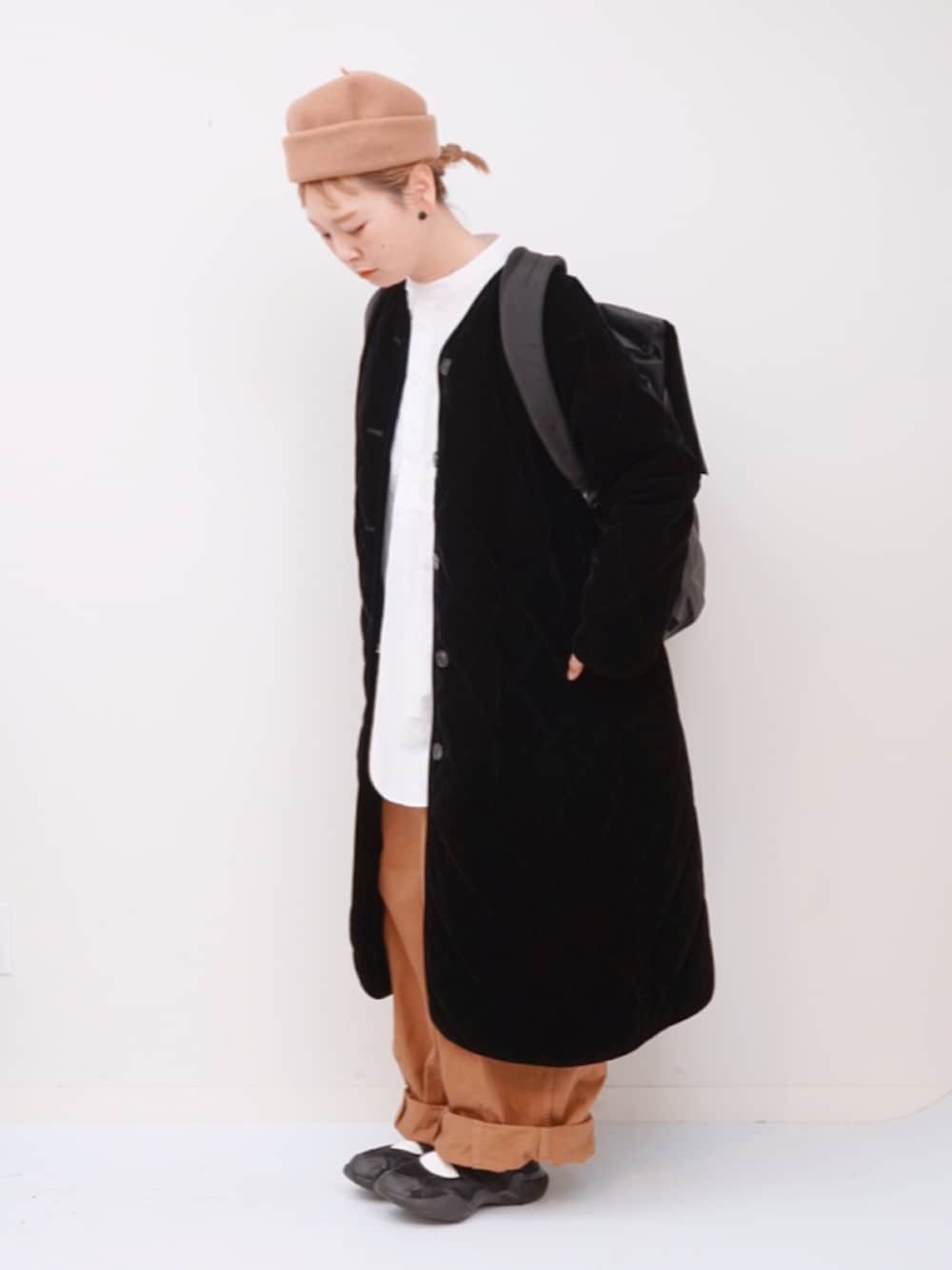 チャオパニック Aラインノーカラーダウンコート ブラック ciaopanic