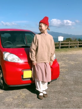 「赤ニット帽」｜よちさん（レディース・157cm）の秋コーディネート