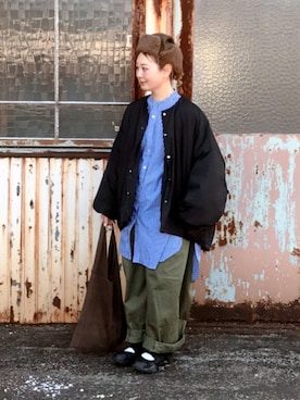 「アイテム（トートバッグ）」を使った、よちさん（レディース・157cm）の冬コーディネート