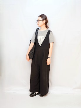 「アイテム（オールインワン・サロペット、ブラック系）」を使った、よちさん（レディース・158cm）の夏コーディネート