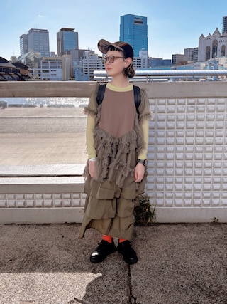 「uyu.(ウユ)のシアーメッシュ メローカットソー(Tシャツ/カットソー)」を使った、よちさん(レディース・158cm)の秋コーディネート