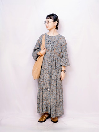 「niko and...（ニコアンド）の[MODE NORM CORE] 2WAYマキシプリントワンピース（ワンピース）」を使った、よちさん（レディース・158cm）の秋コーディネート