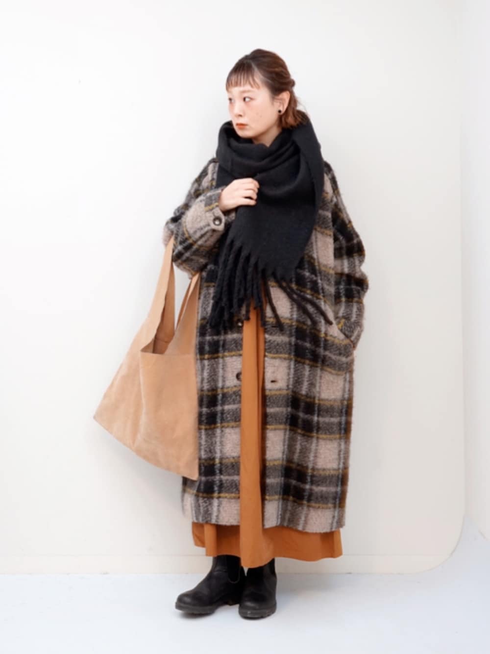 beams boy スライバー チェック ノーカラーコート　ビームス　グリーン BEAMS BOY（ビームス ボーイ）スライバー チェック ノーカラー