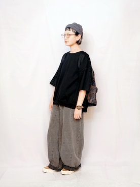 「アイテム（帽子）」を使った、よちさん（レディース・158cm）の夏コーディネート
