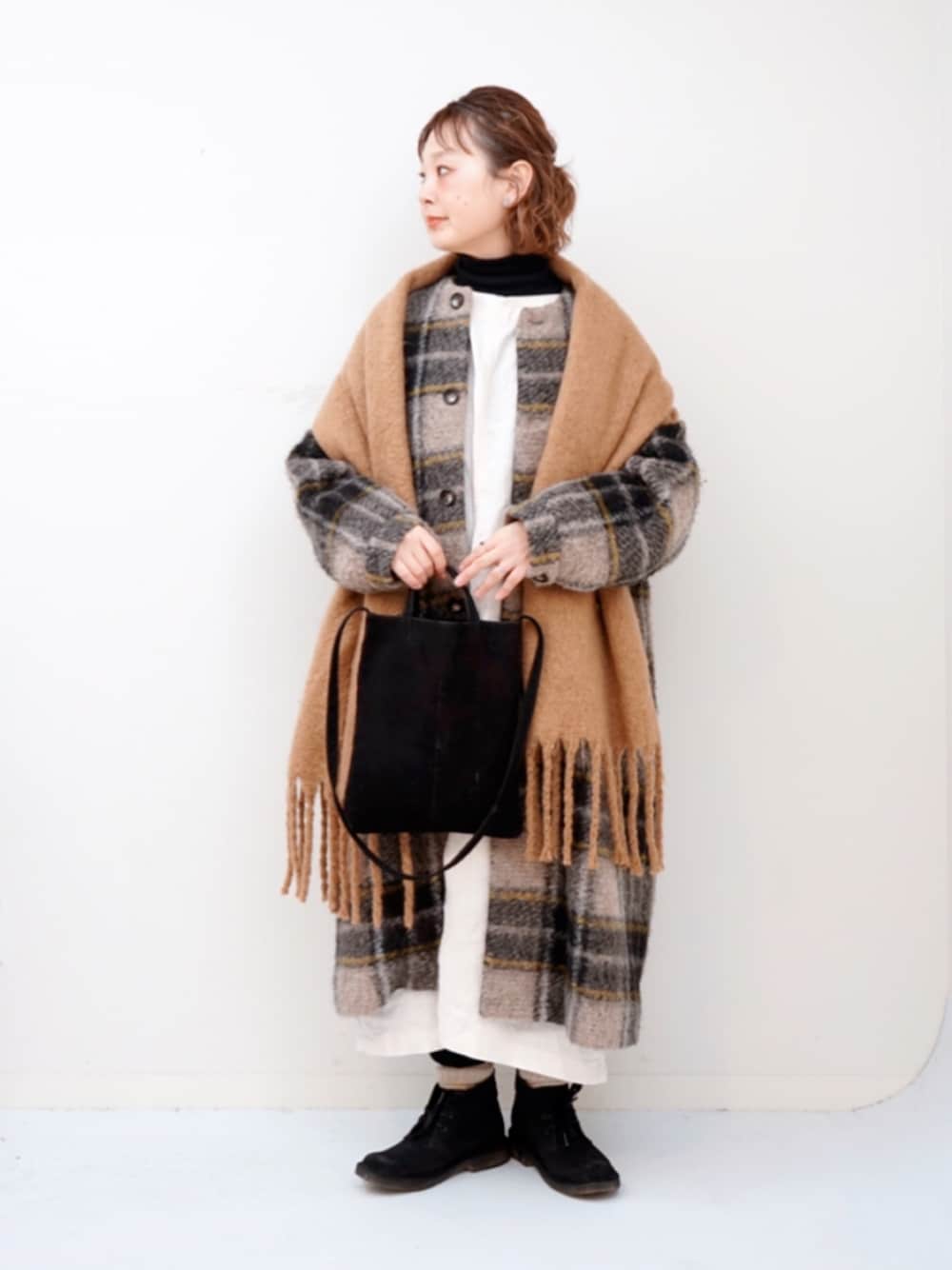 BEAMS BOY スライバー 黄色タータンチェック ノーカラーコート BEAMS BOY スライバー 黄色タータンチェック ノーカラーコート