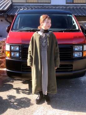 「おめかしコーデ」｜「アイテム（ノーカラーコート）」を使った、よちさん（レディース・157cm）の冬コーディネート