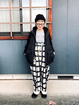 「アイテム（オールインワン・サロペット）」を使った、よちさん（レディース・158cm）の冬コーディネート