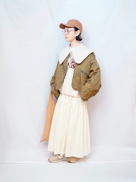 「アイテム（ミリタリージャケット）」を使った、よちさん（レディース・158cm）の冬コーディネート