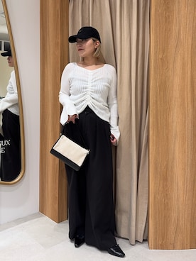 「CAPRICIEUX LE'MAGE（カプリシューレマージュ）のロゴキャップ（帽子、ブラック系）」を使った、yabu_lemageさん（レディース・163cm）の春コーディネート