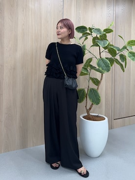 「CAPRICIEUX LE'MAGE（カプリシューレマージュ）のメタルトングサンダル（シューズ、ブラック系）」を使った、yabu_lemageさん（レディース・163cm）の春コーディネート