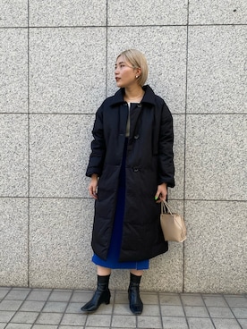 「リブニット」｜「アイテム（ステンカラーコート）」を使った、yabu_lemageさん（レディース・162cm）の冬コーディネート