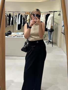 「CAPRICIEUX LE'MAGE（カプリシューレマージュ）の折り返しベルトパンツ（パンツ、ブラック系）」を使った、yabu_lemageさん（レディース・163cm）の夏コーディネート