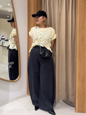 「CAPRICIEUX LE'MAGE（カプリシューレマージュ）のロゴキャップ（キャップ、ブラック系）」を使った、yabu_lemageさん（レディース・163cm）の春コーディネート