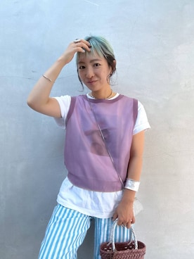 「LOWRYS FARM（ローリーズファーム）のステンレス2SETリング 293157（リング）」を使った、MIKUさん（レディース・150cm・30代）の夏コーディネート