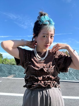 「LOWRYS FARM（ローリーズファーム）のパールタレンネックレス　249411（ネックレス）」を使った、MIKUさん（レディース・150cm・30代）の夏コーディネート
