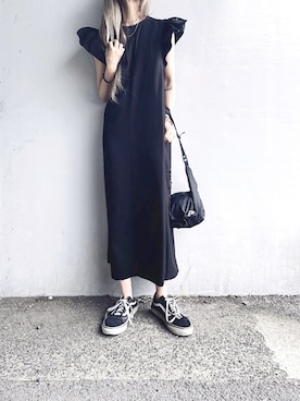 「ANGIE（アンジー）のリネンタッチVネックワンピース（ワンピース）」を使った、Lilyさん（レディース・160cm）の夏コーディネート
