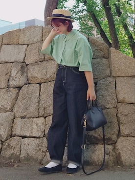 「麦わら帽子」｜「アイテム（バレエシューズ）」を使った、yakkoさん（レディース・152cm）の夏コーディネート