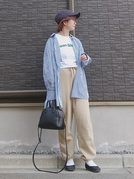 「スクエアトゥ」｜「アイテム（スウェットパンツ）」を使った、yakkoさん（レディース・152cm）の春コーディネート