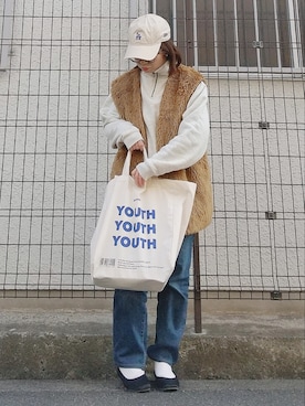 「NEW ERA（ニューエラ）の＜NEW ERA（ニューエラ）＞ T/W 9THIRTY LA/キャップ（キャップ）」を使った、yakkoさん（レディース・152cm）の春コーディネート