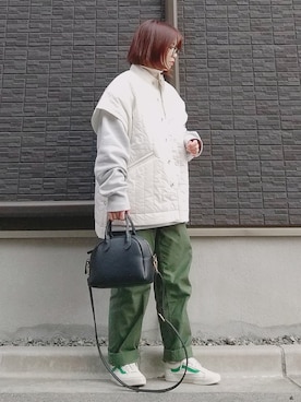 「ワークパンツ」｜「アイテム（ダウンベスト）」を使った、yakkoさん（レディース・152cm）の冬コーディネート