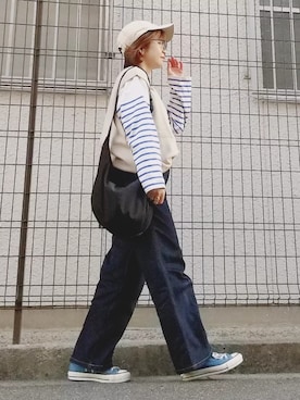 「NEW ERA（ニューエラ）の＜NEW ERA（ニューエラ）＞ T/W 9THIRTY LA/キャップ（キャップ）」を使った、yakkoさん（レディース・152cm）の春コーディネート