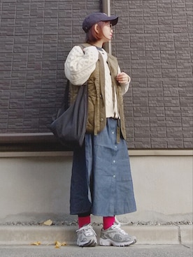 「ケーブルニット」｜「アイテム（シャツワンピース）」を使った、yakkoさん（レディース・152cm）の冬コーディネート