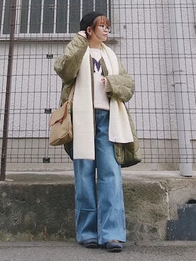 「FREAK'S STORE（フリークスストア）のM-65キルトライナージャケット（ミリタリージャケット）」を使った、yakkoさん（レディース・152cm）の冬コーディネート