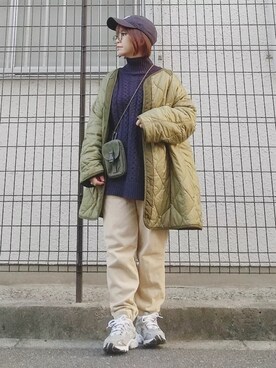 「FREAK'S STORE（フリークスストア）のM-65キルトライナージャケット（ミリタリージャケット）」を使った、yakkoさん（レディース・152cm）の冬コーディネート