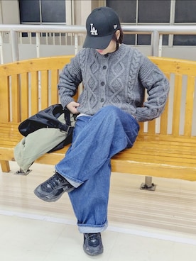 「ケーブルニット」｜「アイテム（スニーカー）」を使った、yakkoさん（レディース・152cm）の冬コーディネート