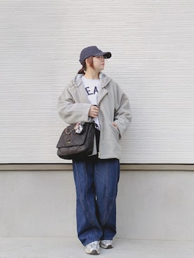 「アイテム（キャップ）」を使った、yakkoさん（レディース・152cm）の冬コーディネート