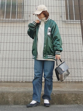 「メガネ女子」｜「アイテム（スタジャン）」を使った、yakkoさん（レディース・152cm）の春コーディネート